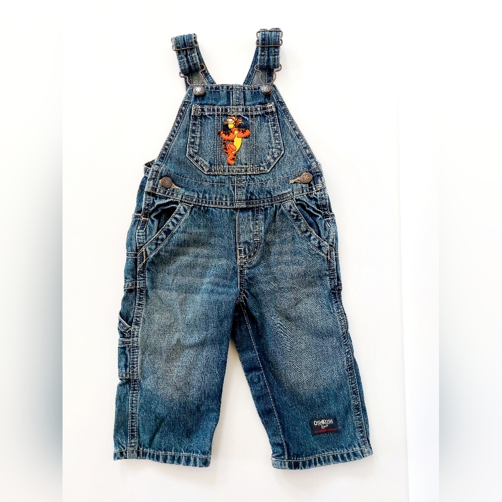 Tigger Denim Overalls 9m Oshkosh y2k Embroidered Patch Winnie the Pooh Disney‎